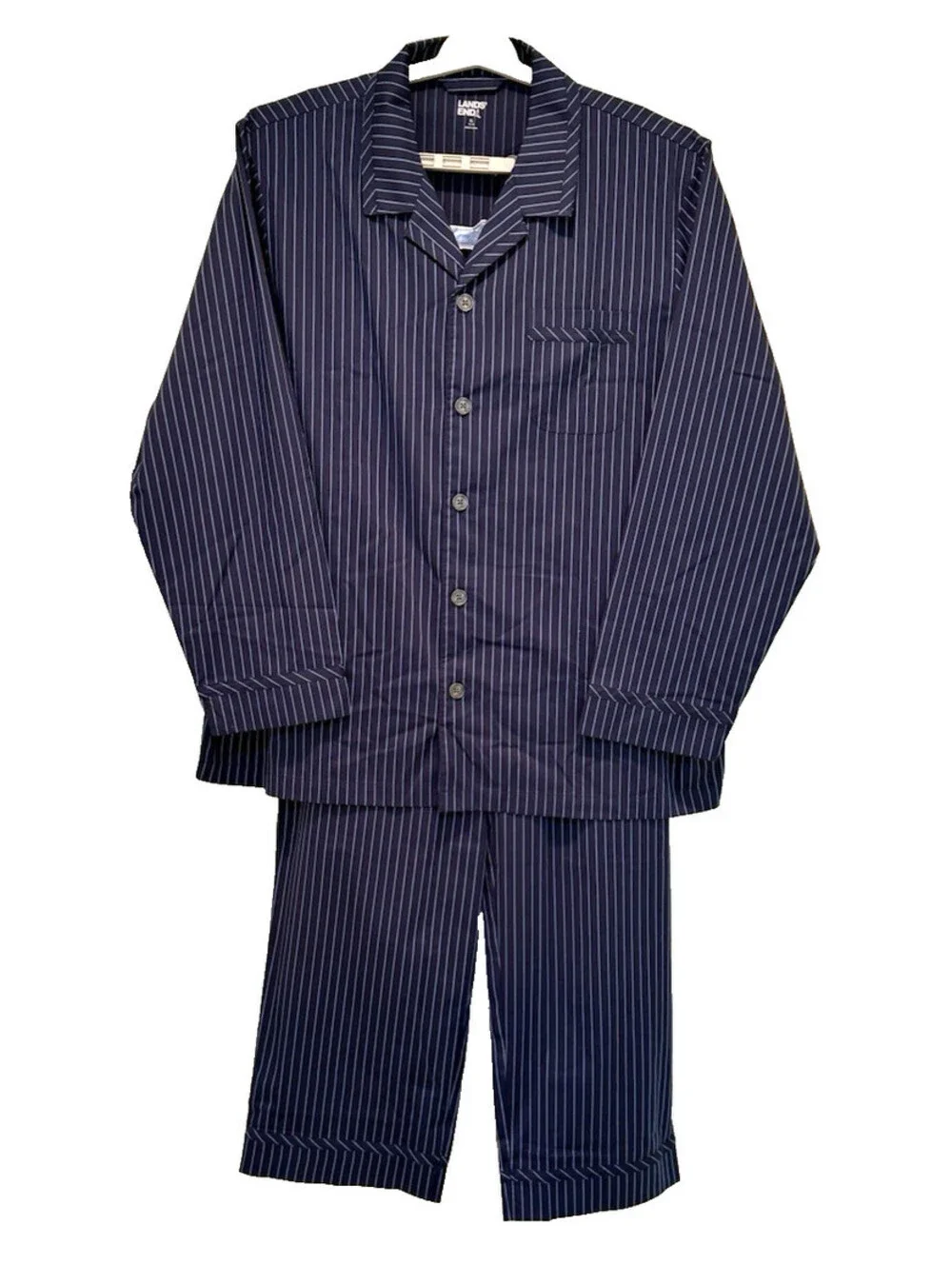 Lands' End Men's Navy Blue Striped Woven Bottom Pants Sleep Pajama Set Size XL